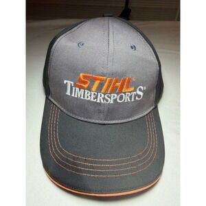 Stihl Timbersports Hat Mens Grey Black Embroidered Adjustable Baseball Cap